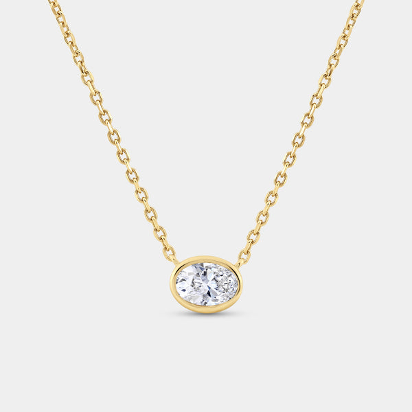 1/2 Carat Lab-Grown Diamond Oval-Shaped, Bezel-Set Station Solitaire Pendant — GILDED New York