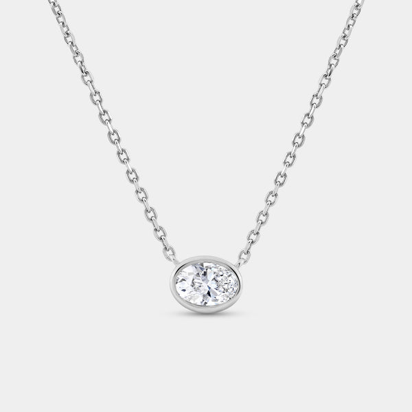 1/2 Carat Lab-Grown Diamond Oval-Shaped, Bezel-Set Station Solitaire Pendant — GILDED New York