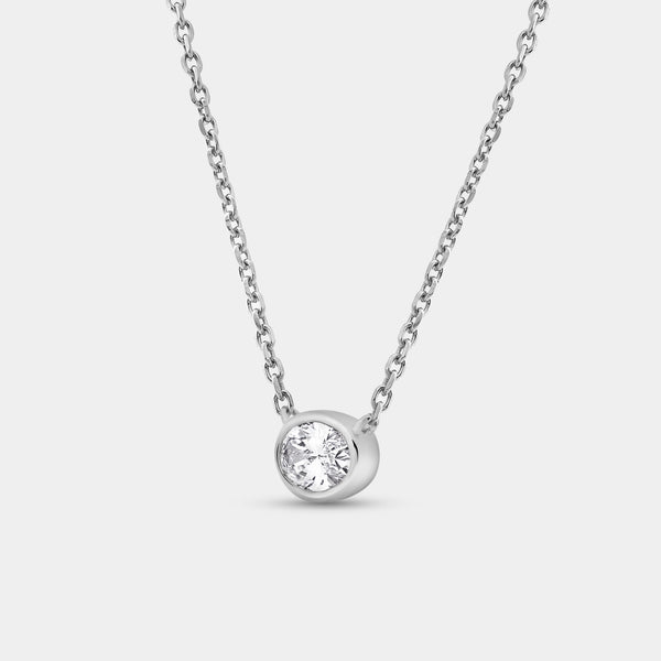 1/2 Carat Lab-Grown Diamond Oval-Shaped, Bezel-Set Station Solitaire Pendant — GILDED New York