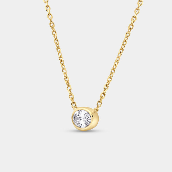 Gilded 1/2 Carat Lab-Grown Diamond Oval-Shaped, Bezel-Set Station Solitaire Pendant