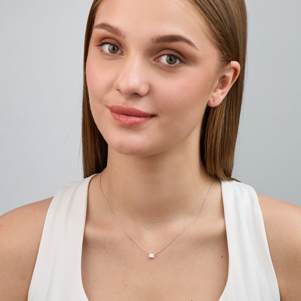 Gilded 1/2 Carat Lab-Grown Diamond Emerald-Cut Station Solitaire Pendant