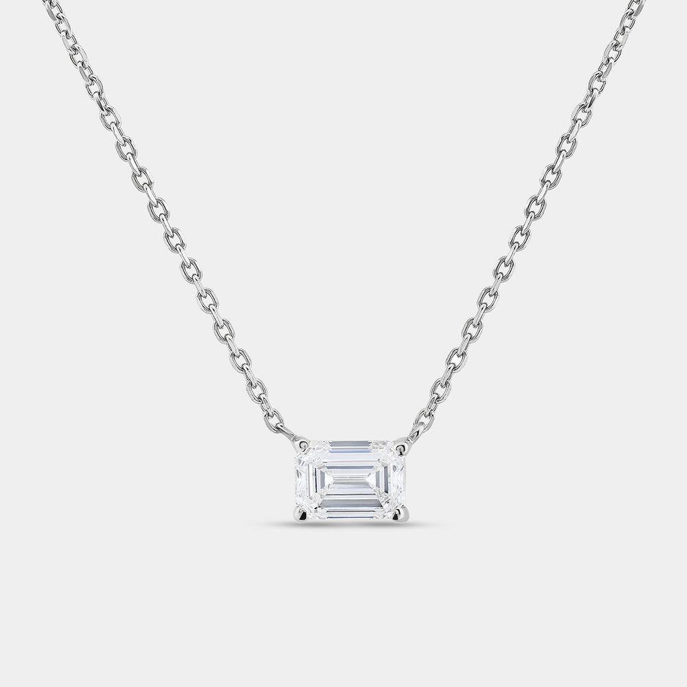 Gilded 1 Carat Lab-Grown Diamond Emerald-Cut Station Solitaire Pendant