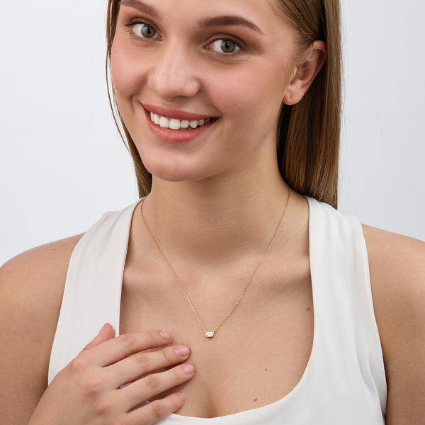 1/2 Carat Lab-Grown Diamond Emerald-Cut, Bezel-Set Station Solitaire Pendant — GILDED New York