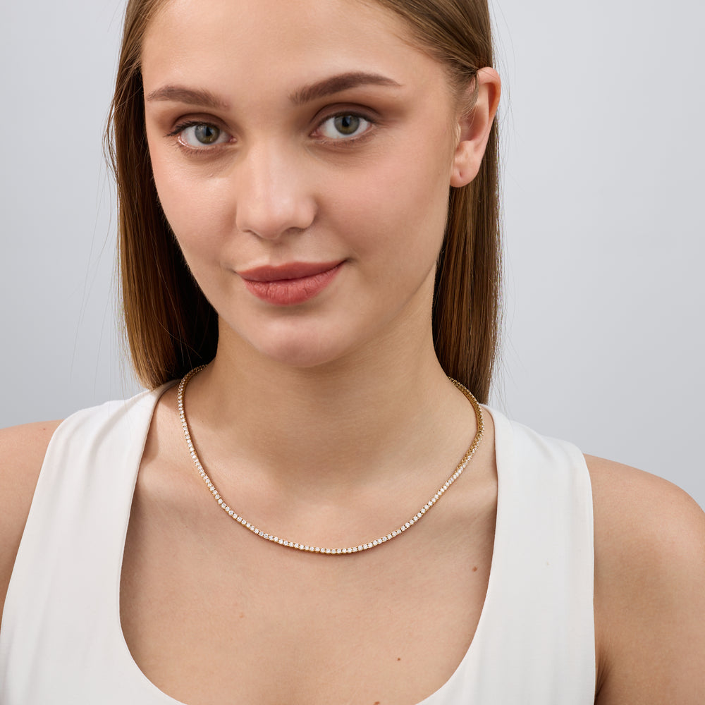Gilded 8 Carat Lab-Grown Diamond Round-Shaped Straight Line Tennis Necklace
