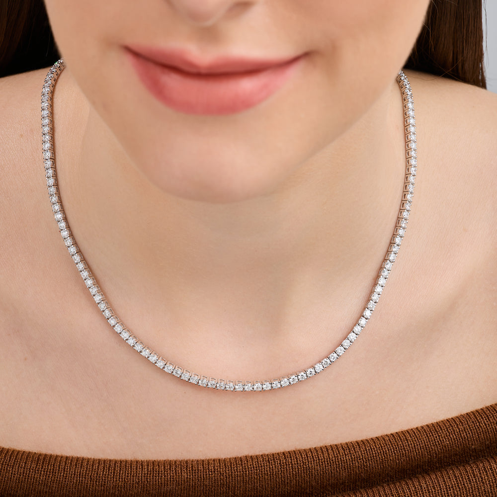 Gilded 12 Carat Lab-Grown Diamond Round-Shaped Straight Line Tennis Necklace