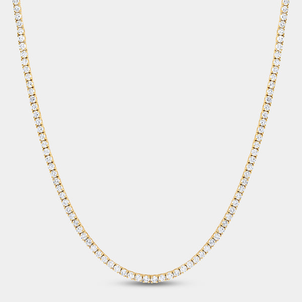 Gilded 12 Carat Lab-Grown Diamond Round-Shaped Straight Line Tennis Necklace