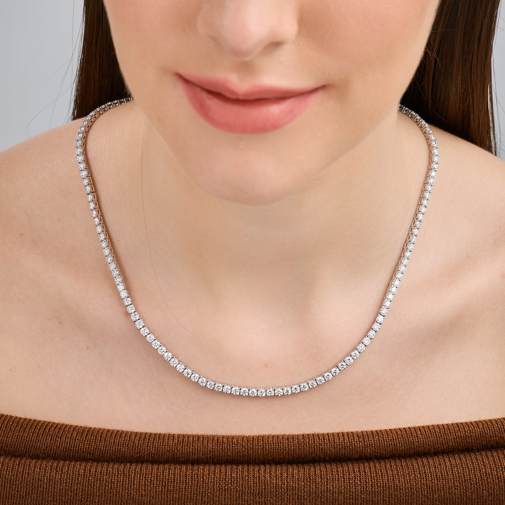 Gilded 15 Carat Lab-Grown Diamond Round-Shaped Straight Line Tennis Necklace