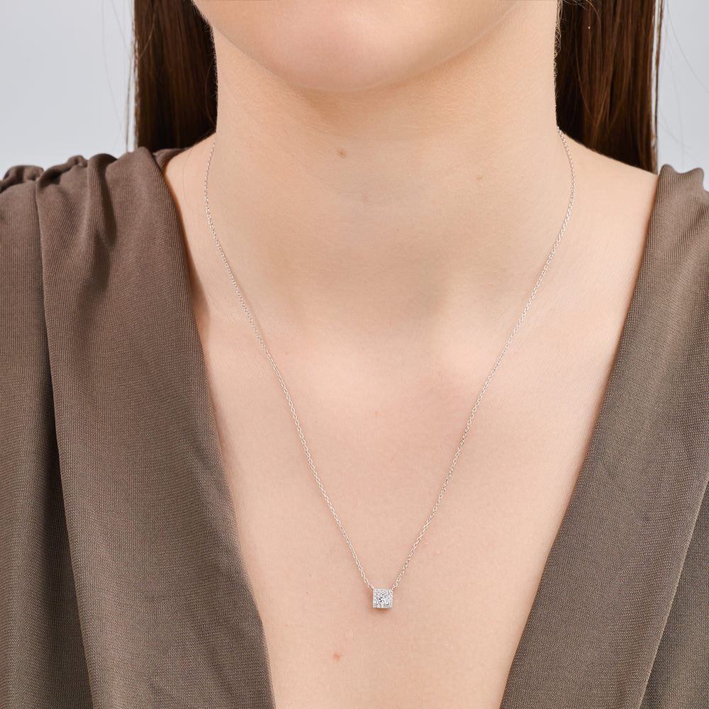 Gilded 1/4 Carat Lab-Grown Diamond Princess-Cut Solitaire Plus Pendant with a Delicate Halo