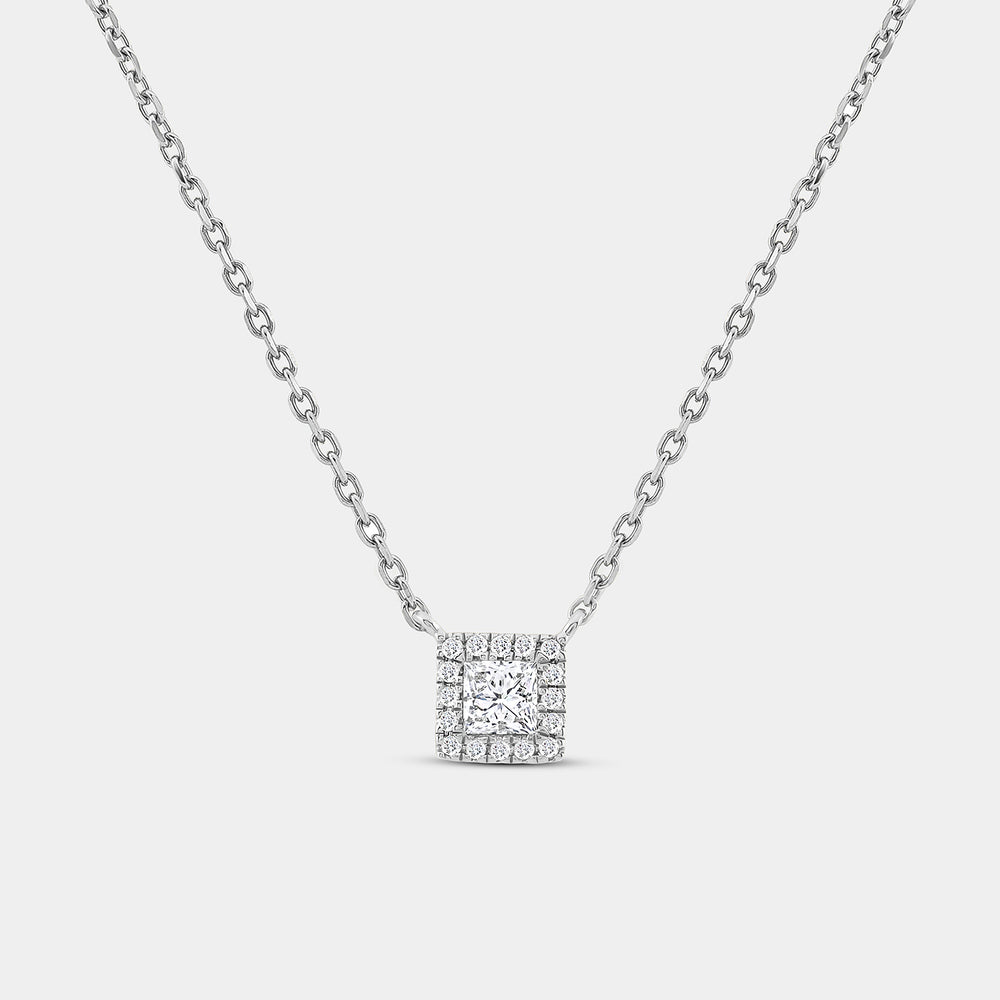 Gilded 1/4 Carat Lab-Grown Diamond Princess-Cut Solitaire Plus Pendant with a Delicate Halo