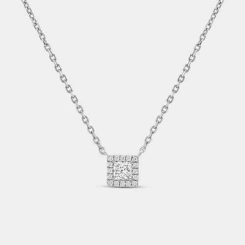Gilded 1/4 Carat Lab-Grown Diamond Princess-Cut Solitaire Plus Pendant with a Delicate Halo