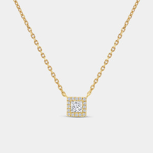 Gilded 1/4 Carat Lab-Grown Diamond Princess-Cut Solitaire Plus Pendant with a Delicate Halo
