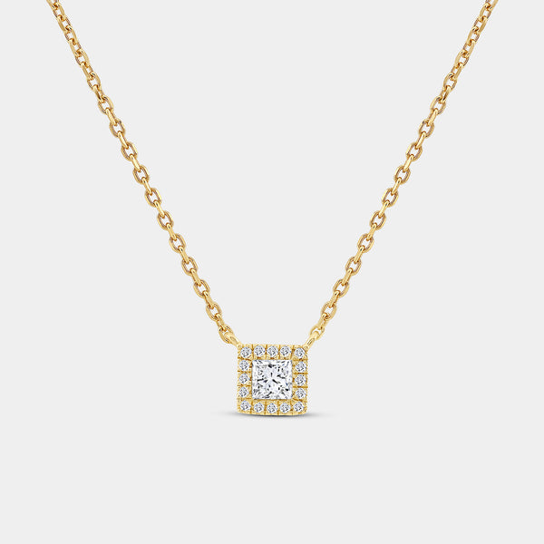 Gilded 1/4 Carat Lab-Grown Diamond Princess-Cut Solitaire Plus Pendant with a Delicate Halo