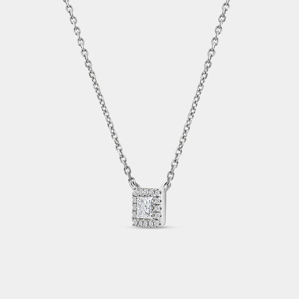 Gilded 1/4 Carat Lab-Grown Diamond Princess-Cut Solitaire Plus Pendant with a Delicate Halo