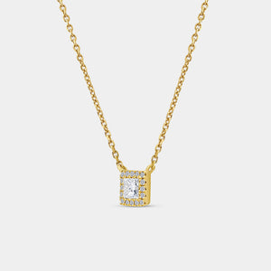 Gilded 1/4 Carat Lab-Grown Diamond Princess-Cut Solitaire Plus Pendant with a Delicate Halo