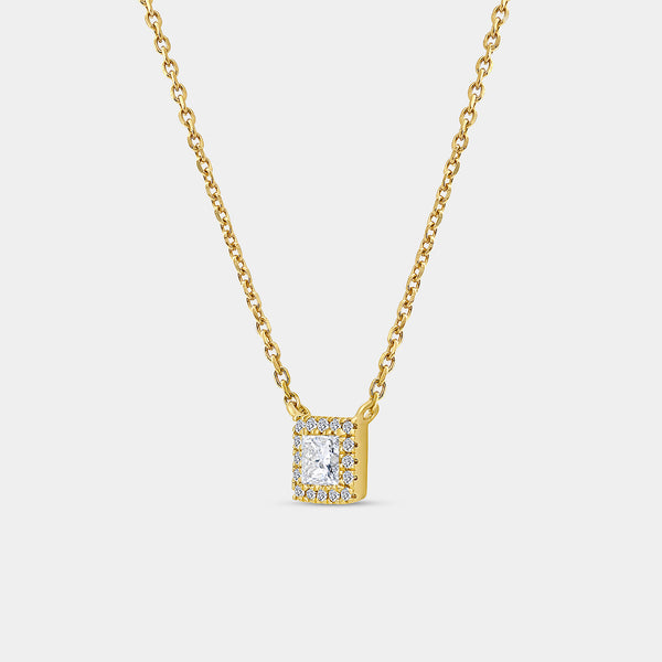 Gilded 1/4 Carat Lab-Grown Diamond Princess-Cut Solitaire Plus Pendant with a Delicate Halo