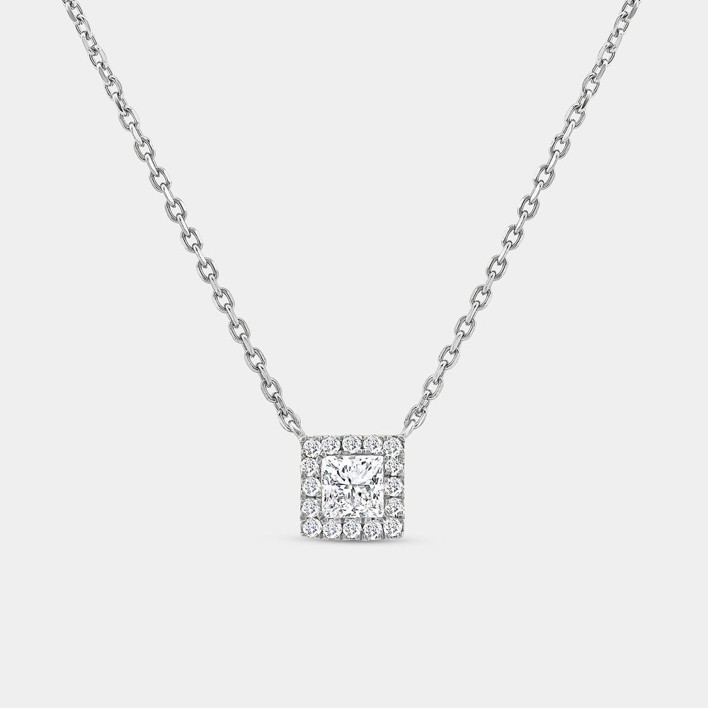 Gilded 1/2 Carat Lab-Grown Diamond Princess-Cut Solitaire Plus Pendant with a Delicate Halo