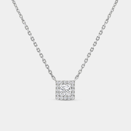 Gilded 1/2 Carat Lab-Grown Diamond Princess-Cut Solitaire Plus Pendant with a Delicate Halo
