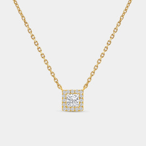 Gilded 1/2 Carat Lab-Grown Diamond Princess-Cut Solitaire Plus Pendant with a Delicate Halo