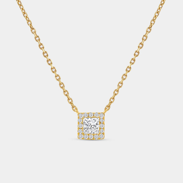 Gilded 1/2 Carat Lab-Grown Diamond Princess-Cut Solitaire Plus Pendant with a Delicate Halo