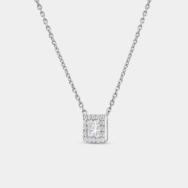 Gilded 1/2 Carat Lab-Grown Diamond Princess-Cut Solitaire Plus Pendant with a Delicate Halo