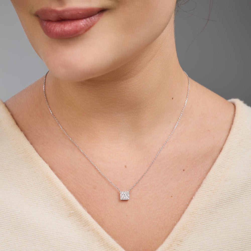 Gilded 3/4 Carat Lab-Grown Diamond Princess-Cut Solitaire Plus Pendant with a Delicate Halo