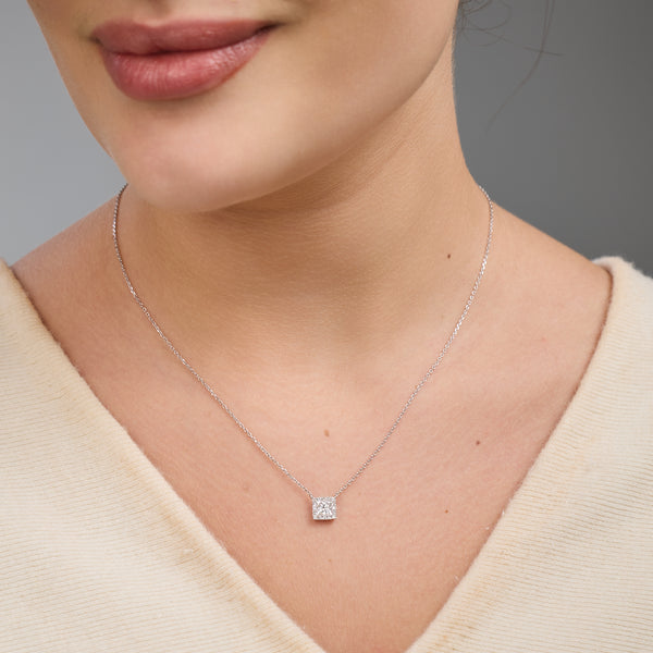 Gilded 3/4 Carat Lab-Grown Diamond Princess-Cut Solitaire Plus Pendant with a Delicate Halo