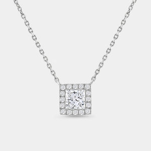Gilded 3/4 Carat Lab-Grown Diamond Princess-Cut Solitaire Plus Pendant with a Delicate Halo