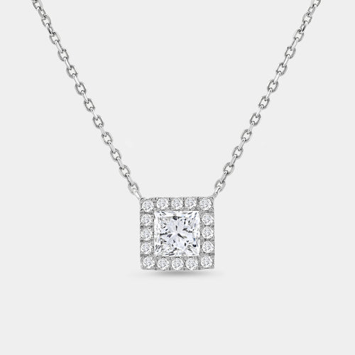 Gilded 3/4 Carat Lab-Grown Diamond Princess-Cut Solitaire Plus Pendant with a Delicate Halo
