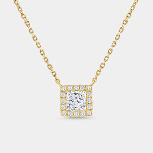 Gilded 3/4 Carat Lab-Grown Diamond Princess-Cut Solitaire Plus Pendant with a Delicate Halo
