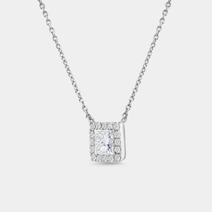 Gilded 3/4 Carat Lab-Grown Diamond Princess-Cut Solitaire Plus Pendant with a Delicate Halo