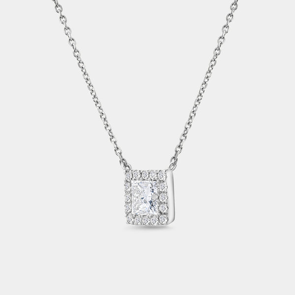 Gilded 3/4 Carat Lab-Grown Diamond Princess-Cut Solitaire Plus Pendant with a Delicate Halo