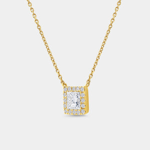 Gilded 3/4 Carat Lab-Grown Diamond Princess-Cut Solitaire Plus Pendant with a Delicate Halo