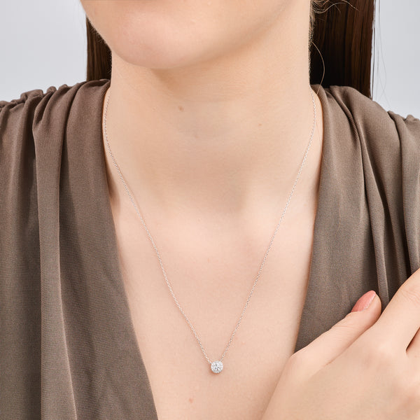 Gilded 1/4 Carat Lab-Grown Diamond Round-Shaped Solitaire Plus Pendant with a Delicate Halo