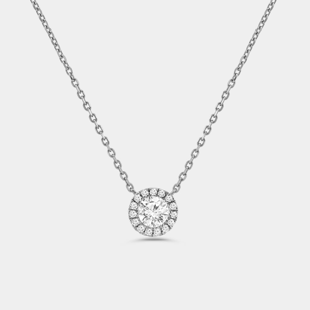 Gilded 1/2 Carat Lab-Grown Diamond Round-Shaped Solitaire Plus Pendant with a Delicate Halo