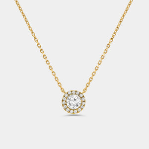 Gilded 1/2 Carat Lab-Grown Diamond Round-Shaped Solitaire Plus Pendant with a Delicate Halo