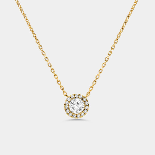 Gilded 1/2 Carat Lab-Grown Diamond Round-Shaped Solitaire Plus Pendant with a Delicate Halo