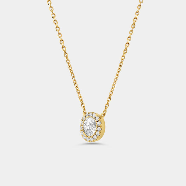 Gilded 1/2 Carat Lab-Grown Diamond Round-Shaped Solitaire Plus Pendant with a Delicate Halo