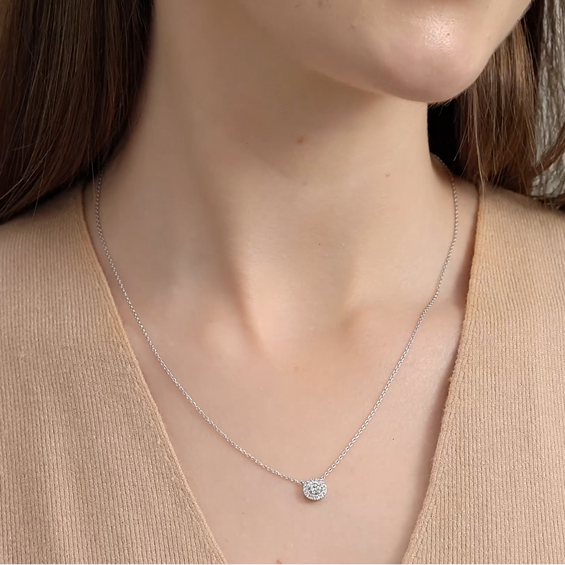 Gilded 1/2 Carat Lab-Grown Diamond Round-Shaped Solitaire Plus Pendant with a Delicate Halo