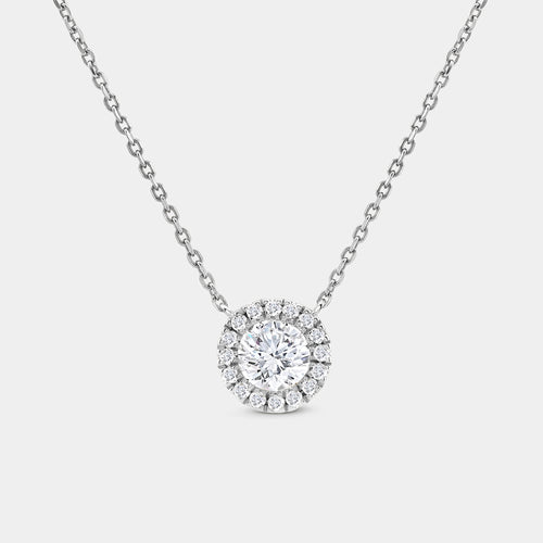 Gilded 3/4 Carat Lab-Grown Diamond Round-Shaped Solitaire Plus Pendant with a Delicate Halo