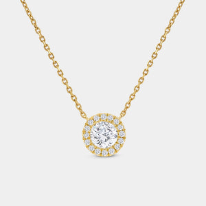 Gilded 3/4 Carat Lab-Grown Diamond Round-Shaped Solitaire Plus Pendant with a Delicate Halo