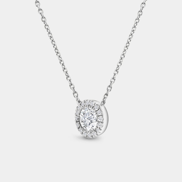 Gilded 3/4 Carat Lab-Grown Diamond Round-Shaped Solitaire Plus Pendant with a Delicate Halo