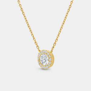 Gilded 3/4 Carat Lab-Grown Diamond Round-Shaped Solitaire Plus Pendant with a Delicate Halo