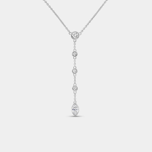 Gilded 1/2 Carat Lab-Grown Bezel-Set Necklace with Diamond Stations