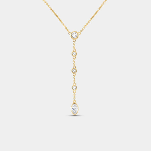 Gilded 1/2 Carat Lab-Grown Bezel-Set Necklace with Diamond Stations