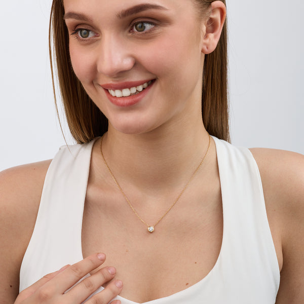 1/2 Carat Lab-Grown Diamond Round-Shaped, Bezel-Set Station Solitaire Pendant — GILDED New York