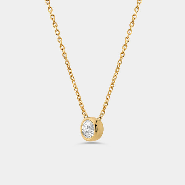 1/2 Carat Lab-Grown Diamond Round-Shaped, Bezel-Set Station Solitaire Pendant — GILDED New York