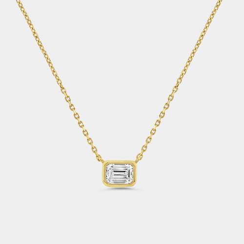 Gilded 1/2 Carat Lab-Grown Diamond Emerald-Cut, Bezel-Set Station Solitaire Pendant