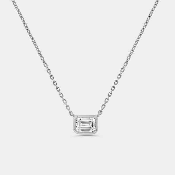 1/2 Carat Lab-Grown Diamond Emerald-Cut, Bezel-Set Station Solitaire Pendant — GILDED New York