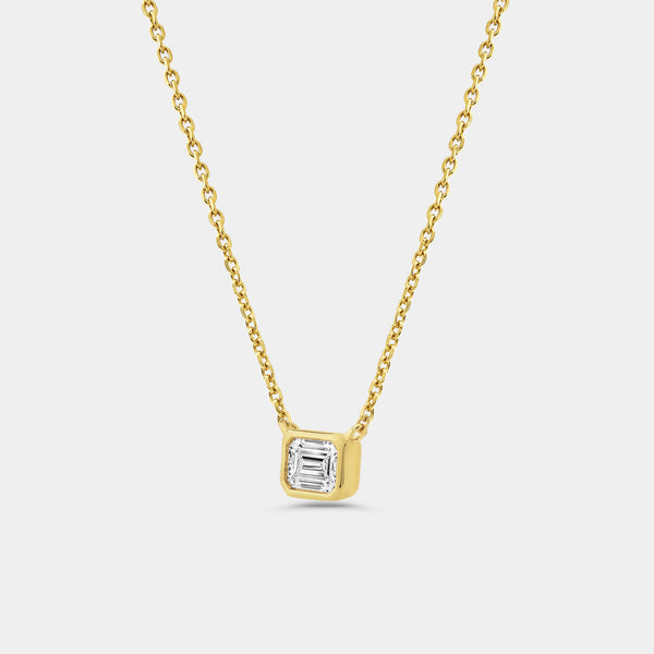 1/2 Carat Lab-Grown Diamond Emerald-Cut, Bezel-Set Station Solitaire Pendant — GILDED New York