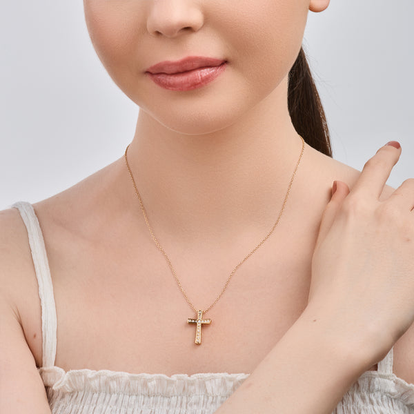 Gilded 1/4 Carat Lab-Grown Diamond Channel-Set Cross Pendant
